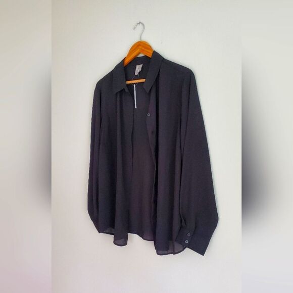 ASOS NWT Curve sheer black button up collard long sleeve blouse size US 14 - Picture 5 of 6
